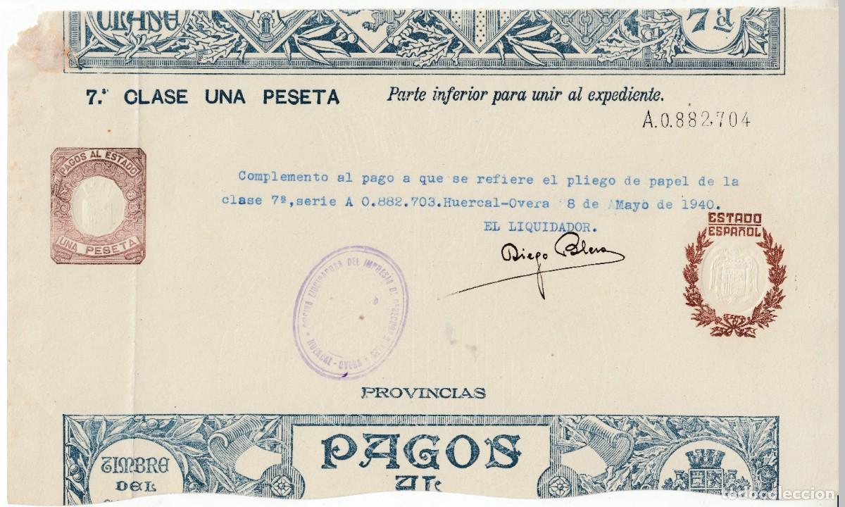 Documentos antiguos: 1940 PAPEL DE PAGOS AL ESTADO SELLO FISCAL CLASE 7 DE 1 PS REPUBLICA ESPA&Ntilde;OLA RESELLO ESTADO ESPA&Ntilde;OL