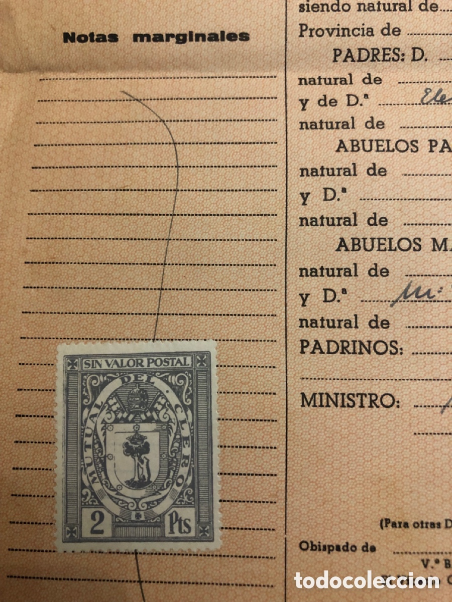 Documentos antiguos: Certificado de Partida de Bautismo - Foto 2