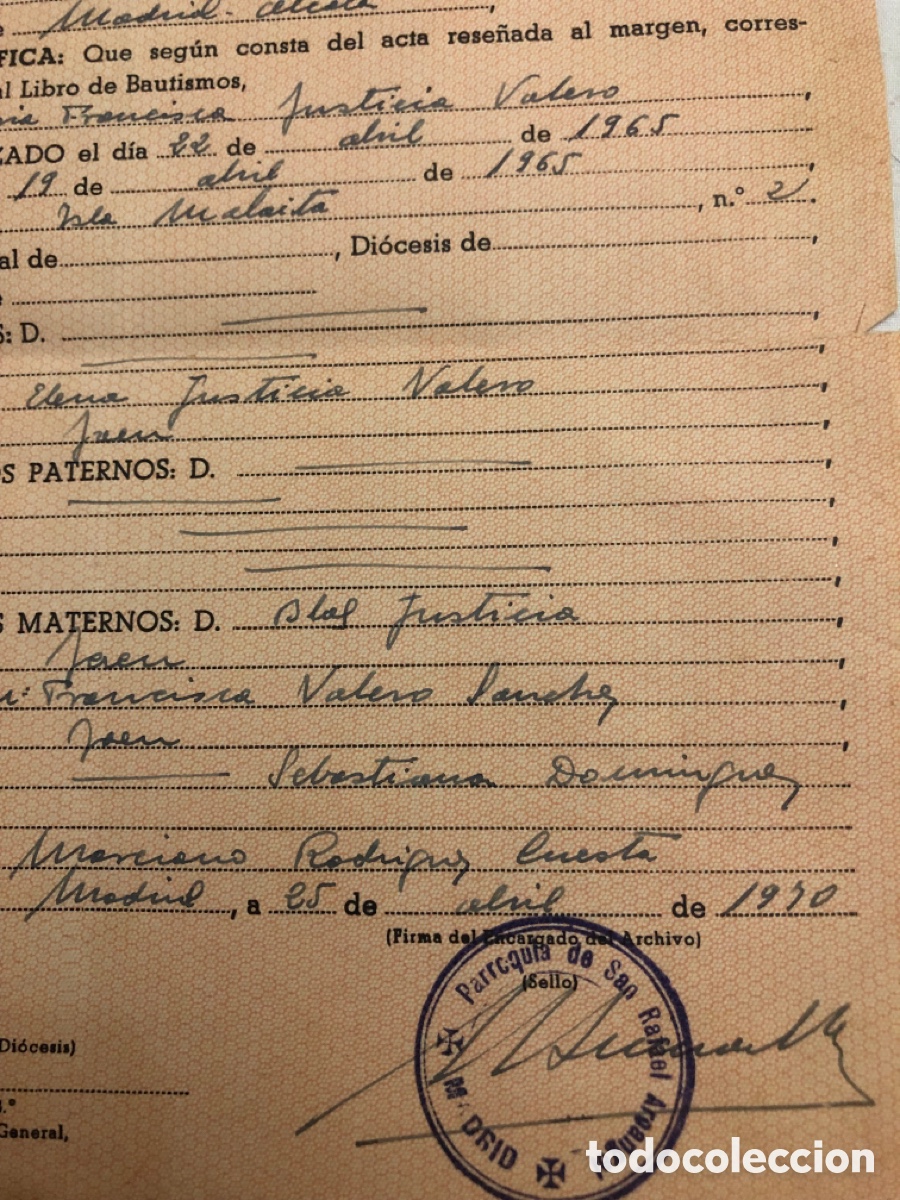 Documentos antiguos: Certificado de Partida de Bautismo - Foto 3