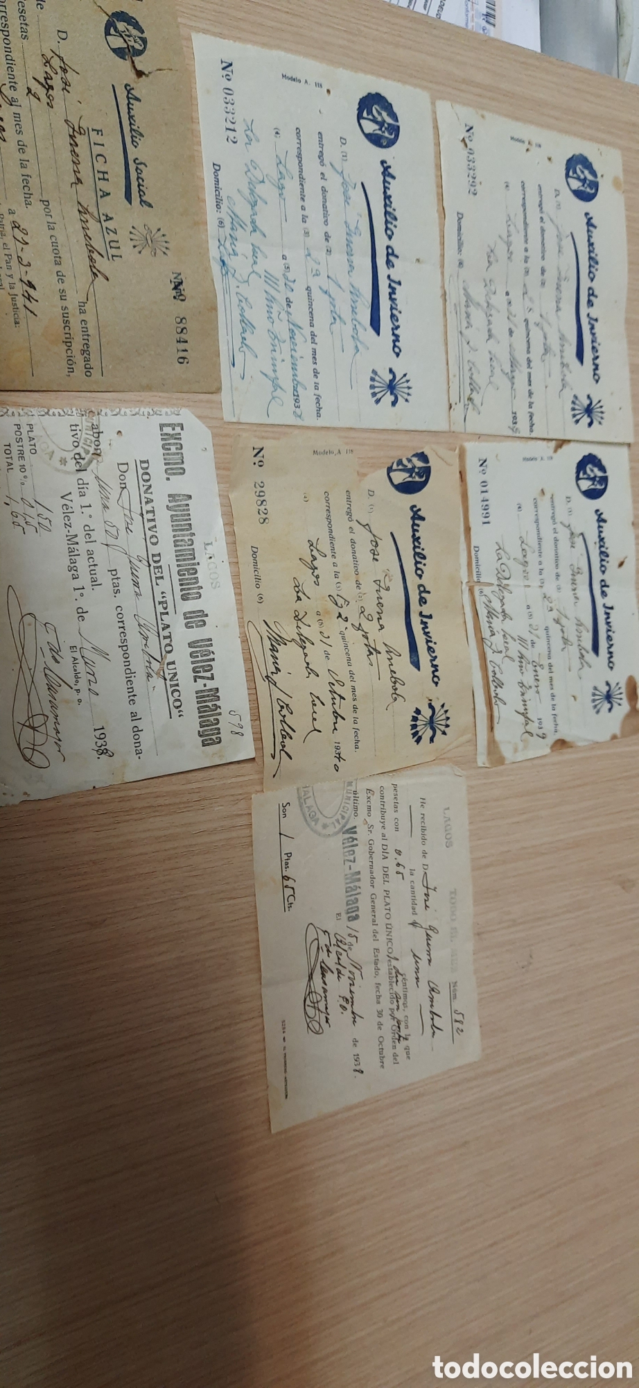 Documentos antiguos: Papeles auxilio social y plato unico