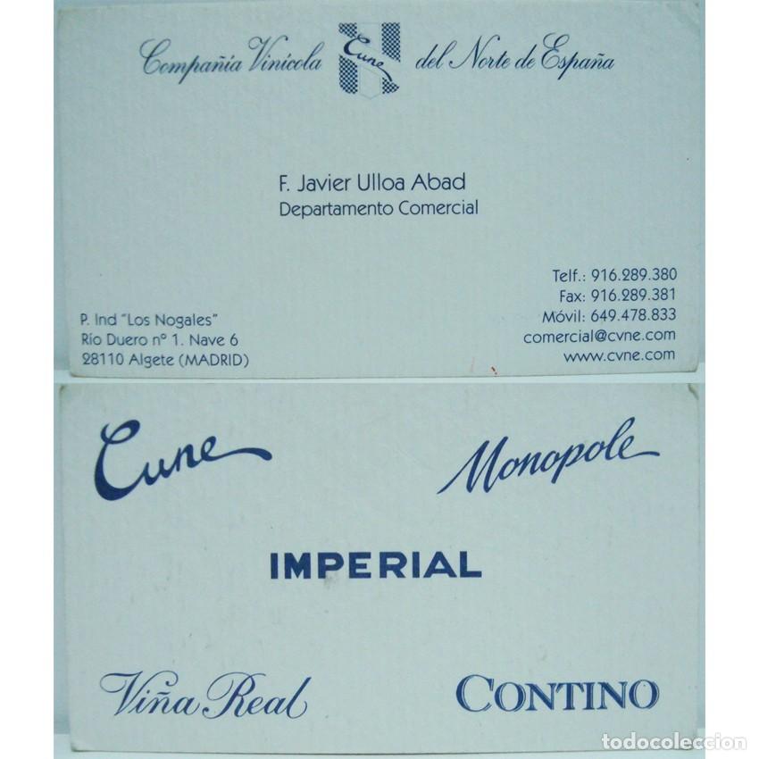 Documentos antiguos: Tarjeta Visita CVNE Bodegas: CUNE, IMPERIAL, MONOPOLE. Publicidad VINO Rioja. Colecci&oacute;n.