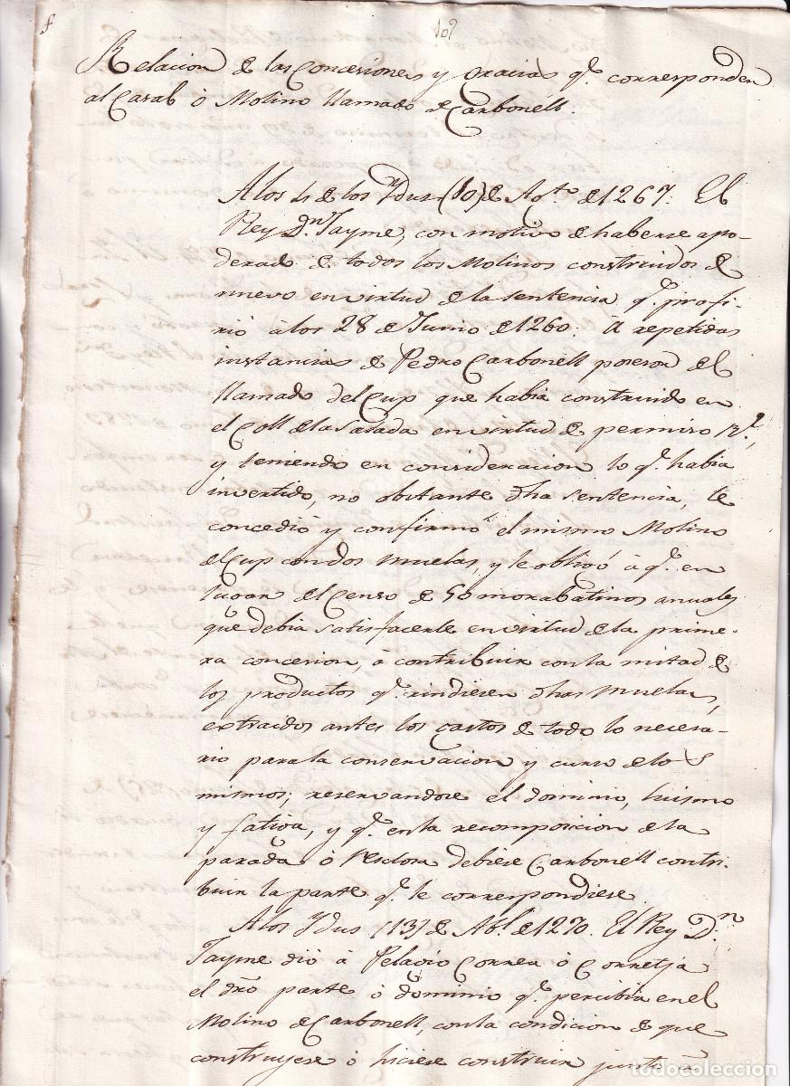Documentos antiguos: CONCESIONES AL MOLINOS DE CARBONELL. 1267 - 1326. JONQUERES. BARCELONA