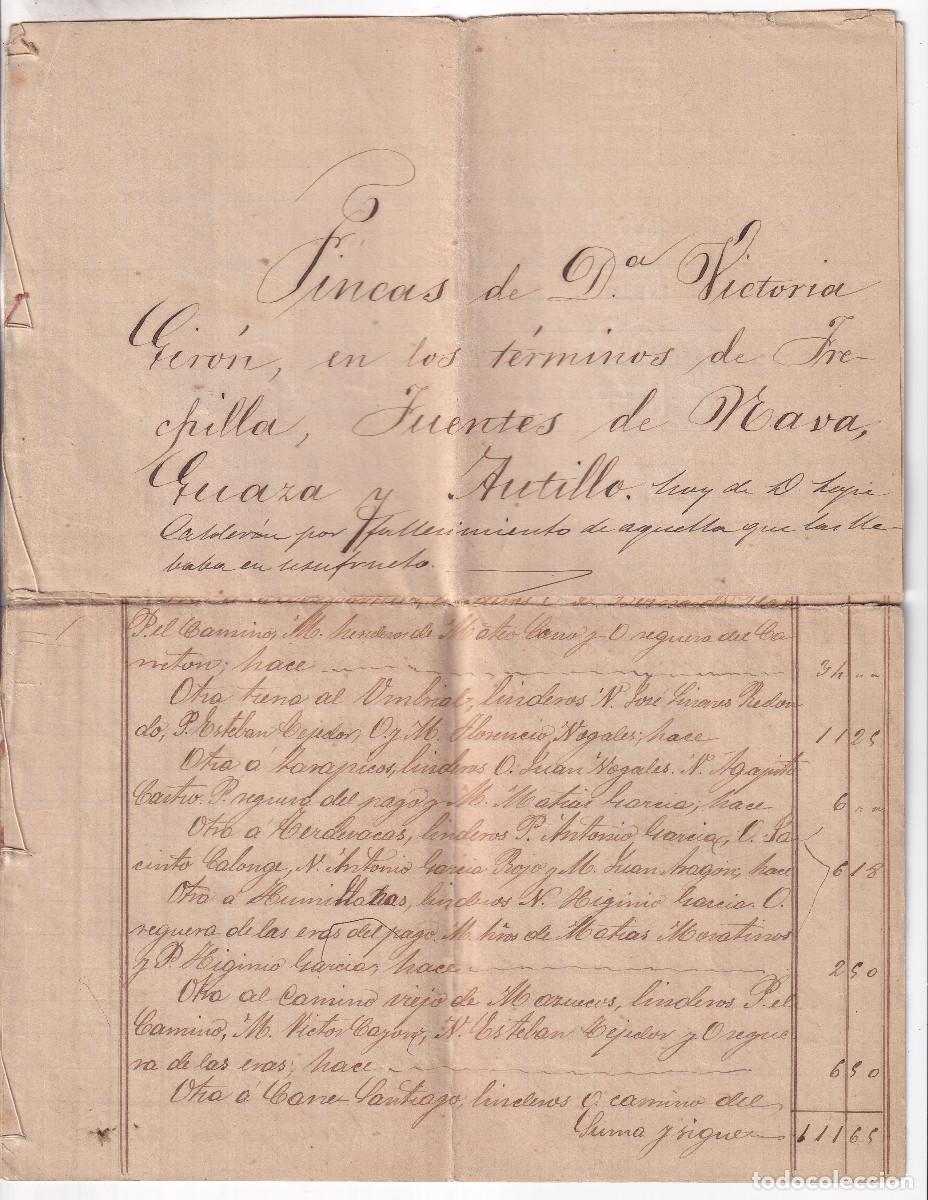 Documentos antiguos: FINCAS EN FRECHILLA, FUENTES DE NAVA, GUAZA Y AUTILLO HOY PROPIEDAD DE LOPE CALDER&Oacute;N. 1901. PALENCIA