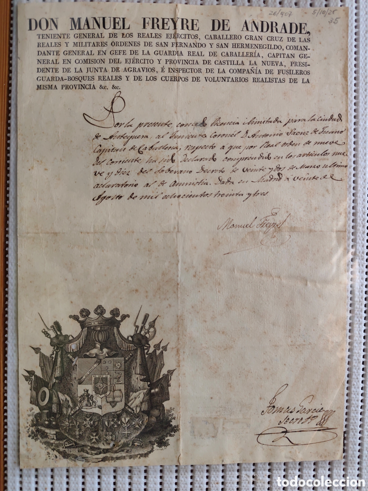Documentos antiguos: 26-907 CONCEDO LICENCIA ILIMITADA AL TENIENTE CORONEL