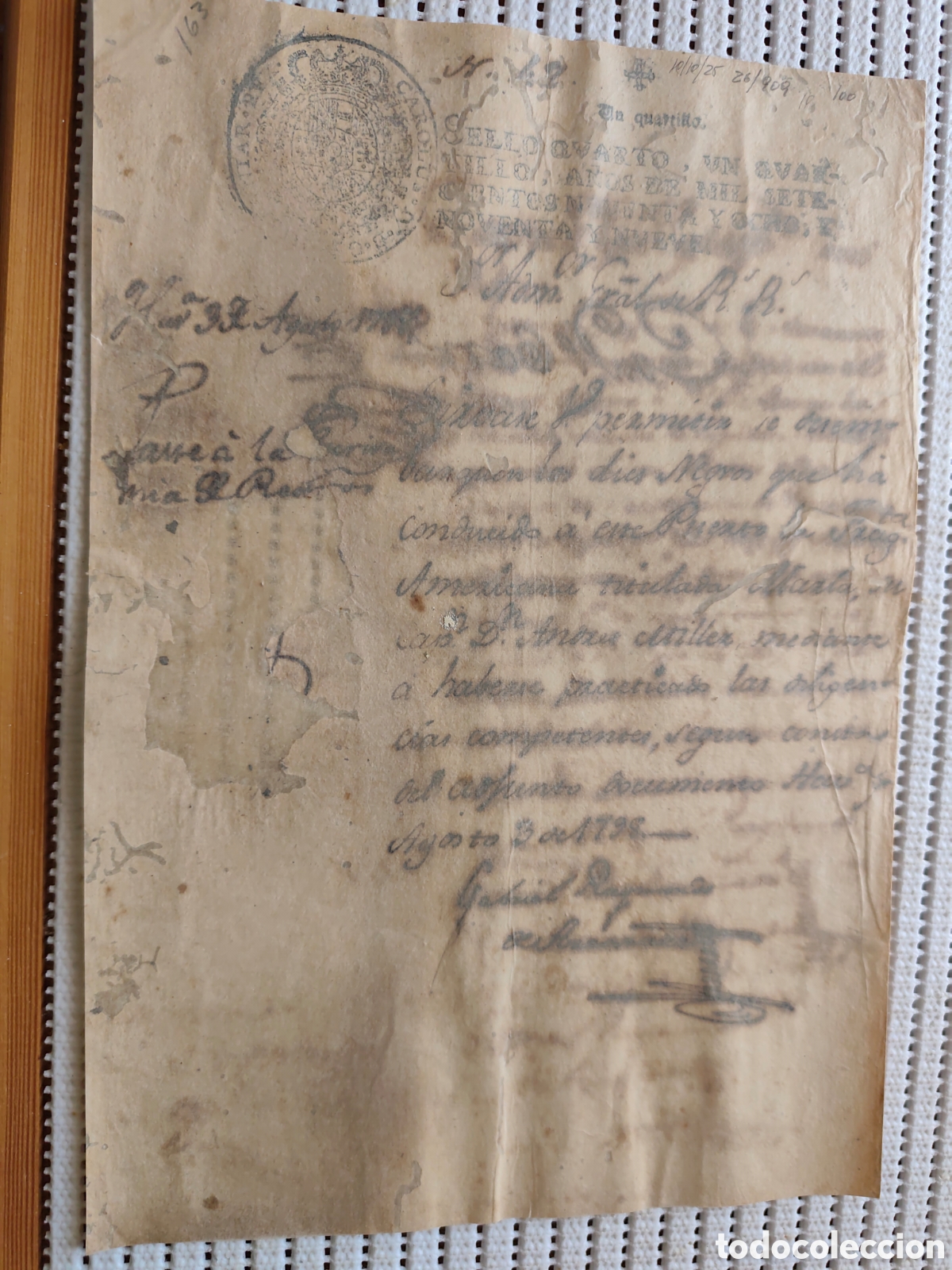 Documentos antiguos: 26-909 LA FRAGATA MARIA LLEVA 10 NEGROS DE LA COSTA DE AFRICA 1798