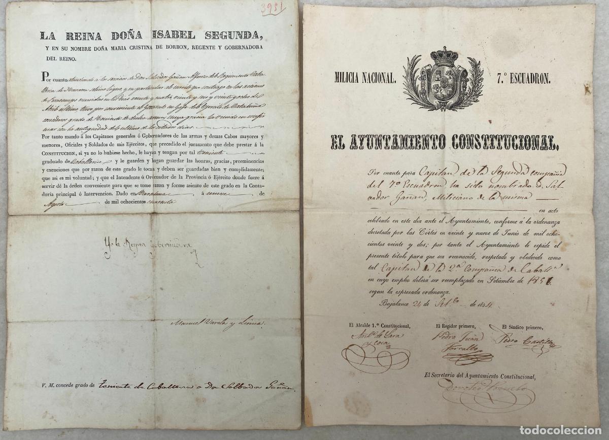 Documentos antiguos: Acciones Peracamps. Ascenso Caballer&iacute;a. Guerras carlistas. Firma Reina Gobernadora. 1840.