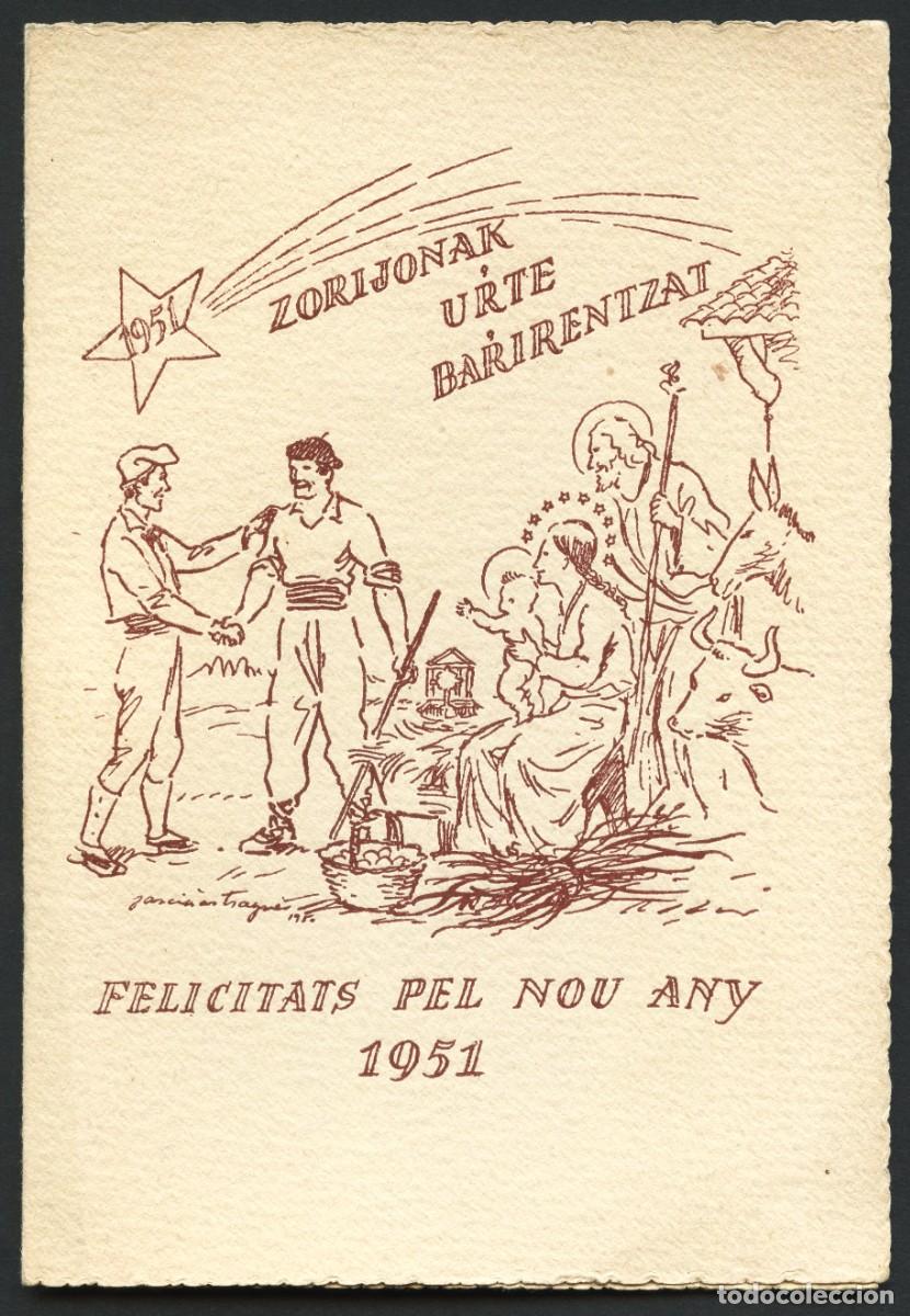 Documentos antiguos: TARJETA DE FELICITACI&Oacute;N, APLEC MONTSERRAT CATALU&Ntilde;A Y EUSKADI, 1951