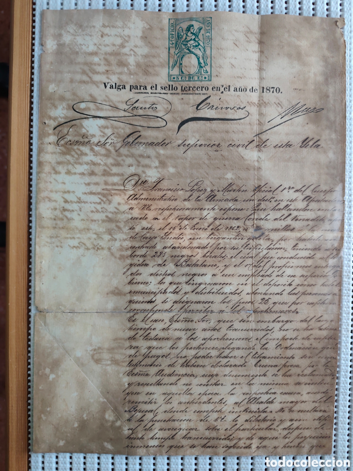 Documentos antiguos: 26-916 EXPEDIENTE:UN BUQUE DE GUERRA APRESO 1 GOLETA CON 281 NEGROS BOZALES.
