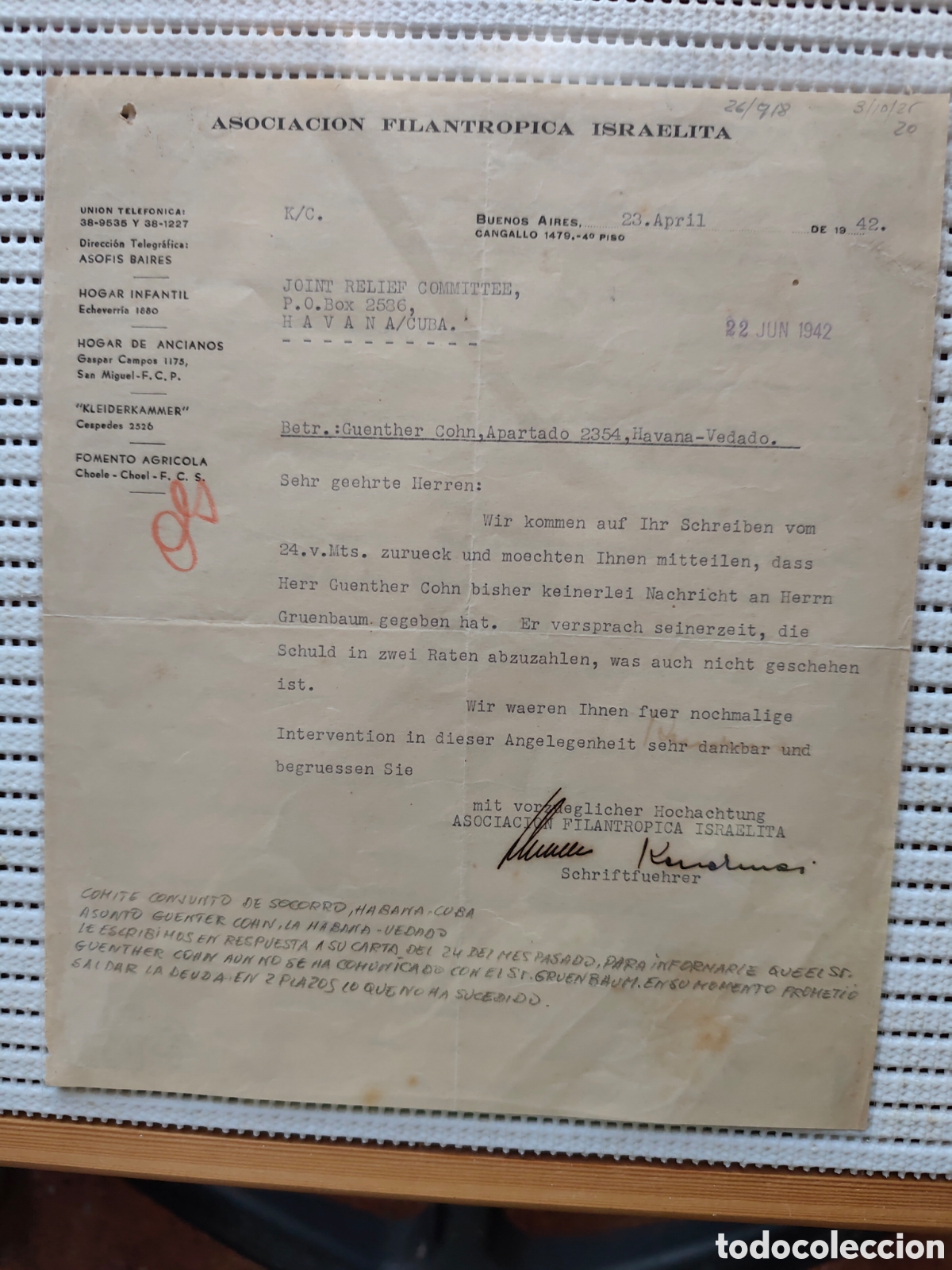 Documentos antiguos: 26-918 ASOCIACI&Oacute;N FILANTROPICA ISRAELITA