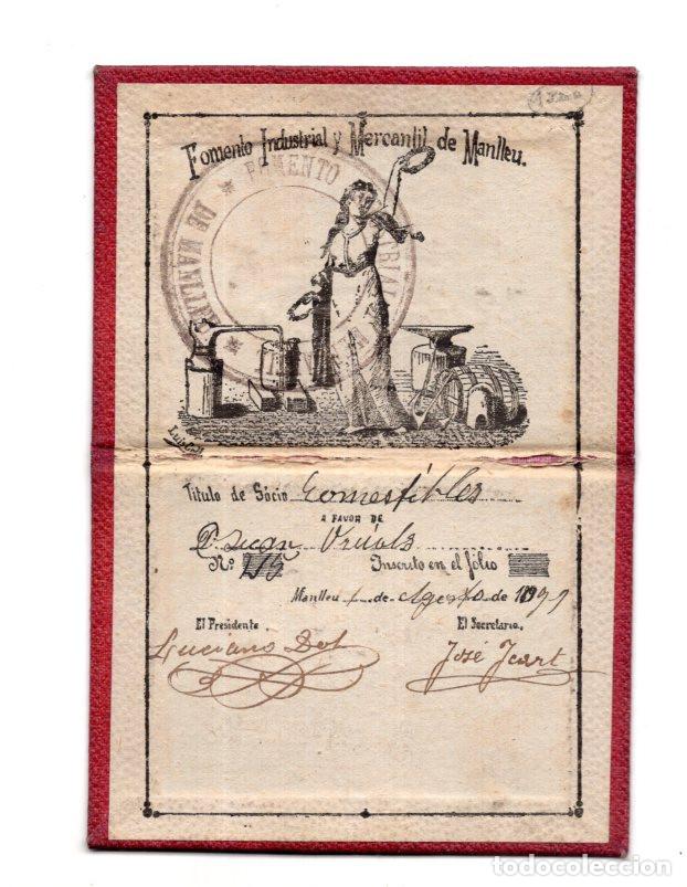 Documenti antichi: CARNET. SOCIO DEL FOMENTO INDUSTRIAL Y MERCANTIL DE MANLLEU, FECHADO EN 1891