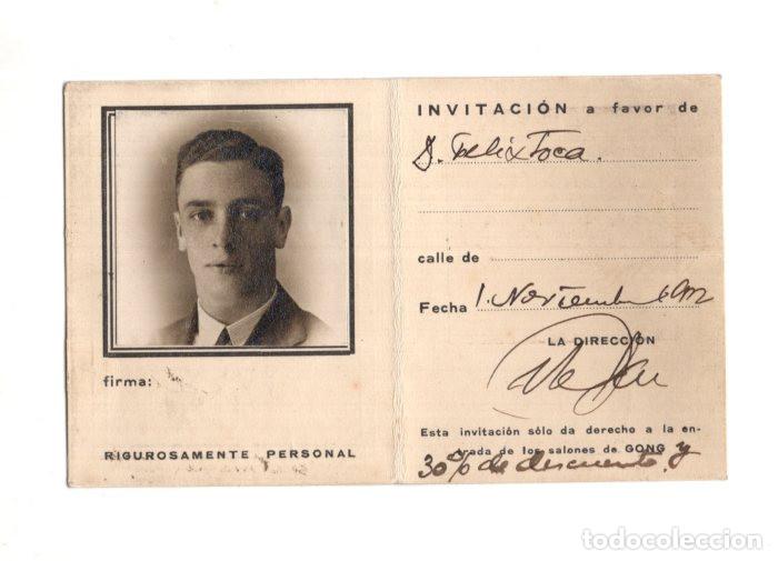 Documentos antiguos: INVITACI&Oacute;N PERSONALIZADA O UN PASE DE IDENTIDAD. BAR AMERICANO, SAL&Oacute;N DE T&Eacute;, CAF&Eacute;. UBICADO EN MADRID