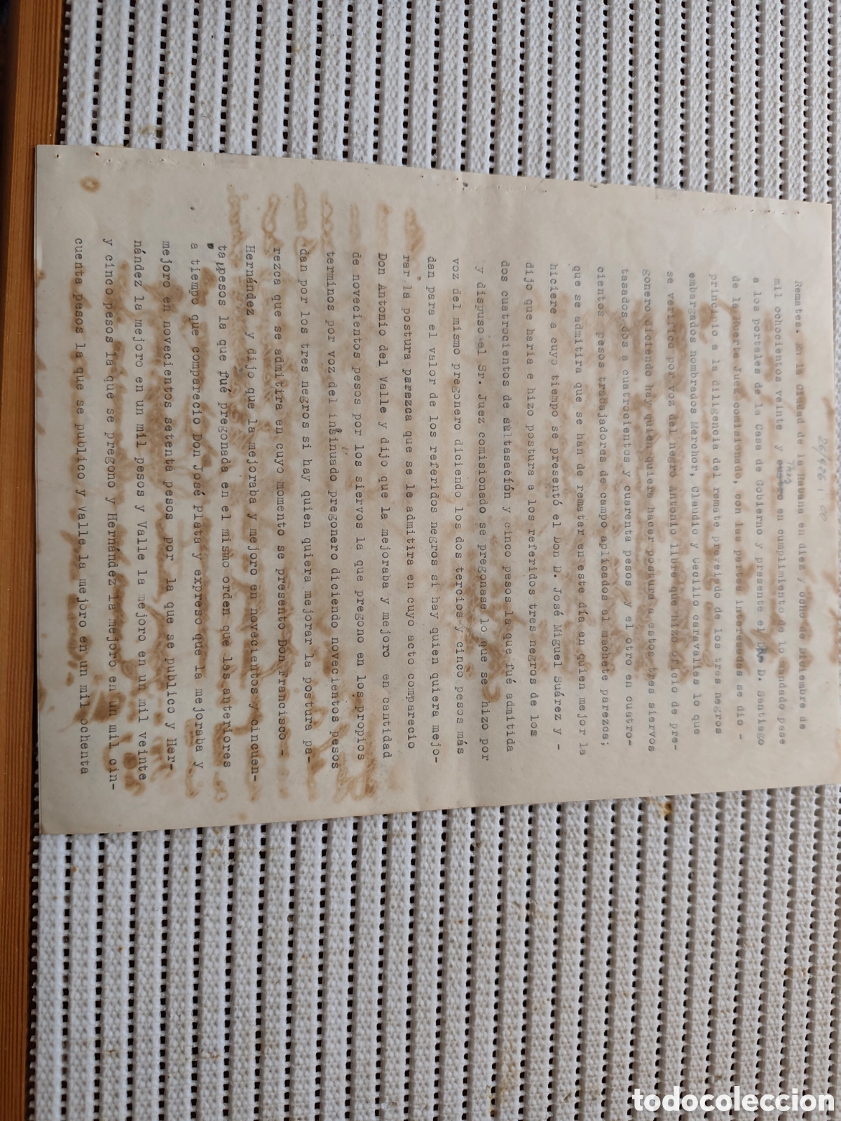 Documentos antiguos: 26-926 TESTIMONIO DEL REMATE POR 3 NEGROS,CARAVALIS.