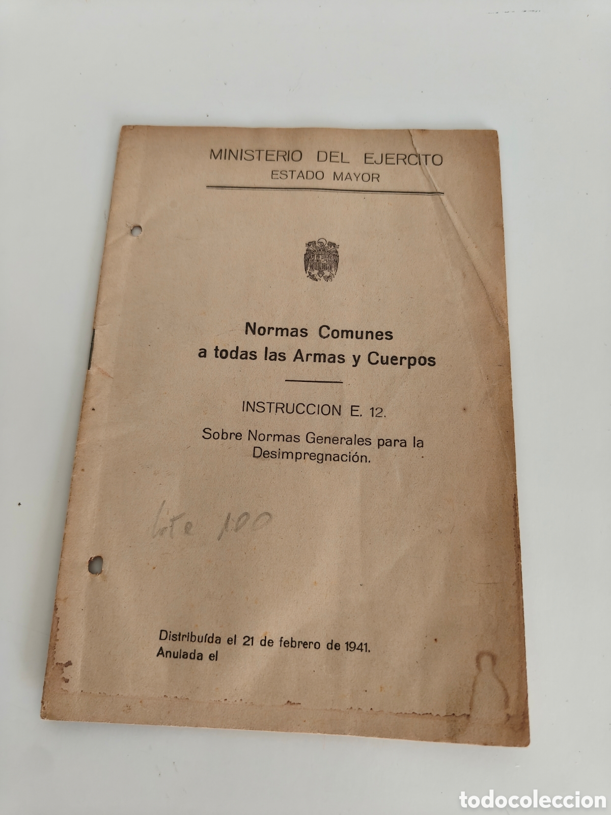 Old Documents: Espa&ntilde;a Libro de Normas militares de Desinpregnaci&oacute;n a&ntilde;o 1941