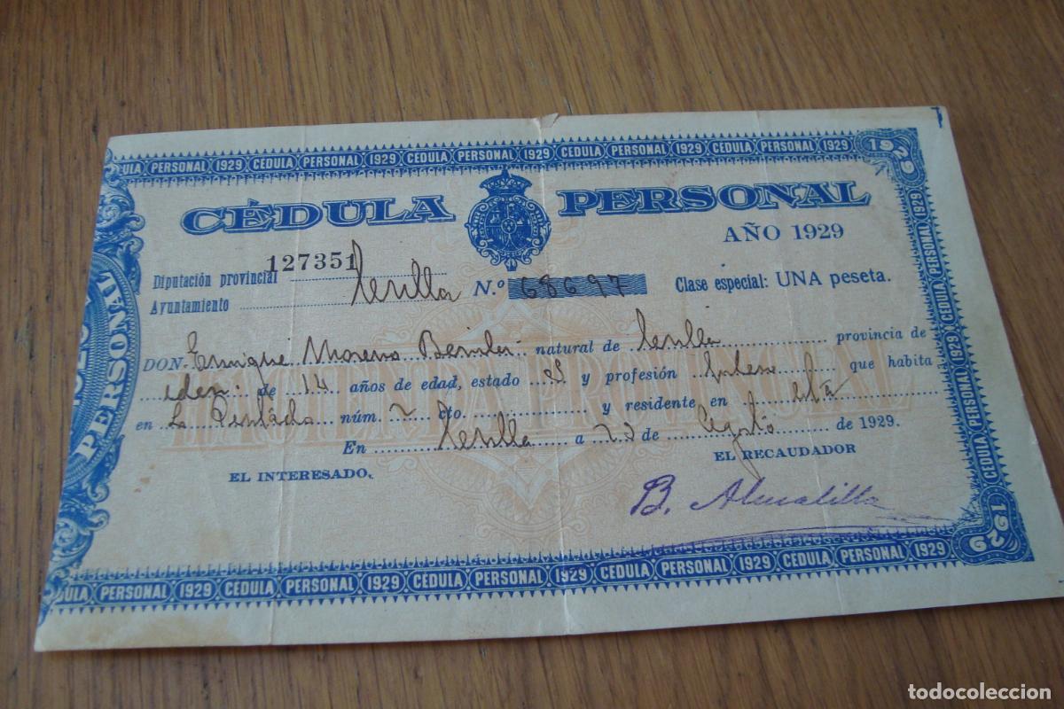 Documentos antiguos: ANTIGUA CEDULA PERSONAL SEVILLA 1929