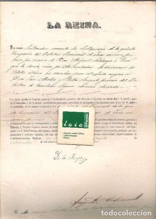 Documentos antiguos: documento LA REINA capit&aacute;n general Don Miguel Alchaga batallon provincial de Jaen &hellip; 1865 nombra