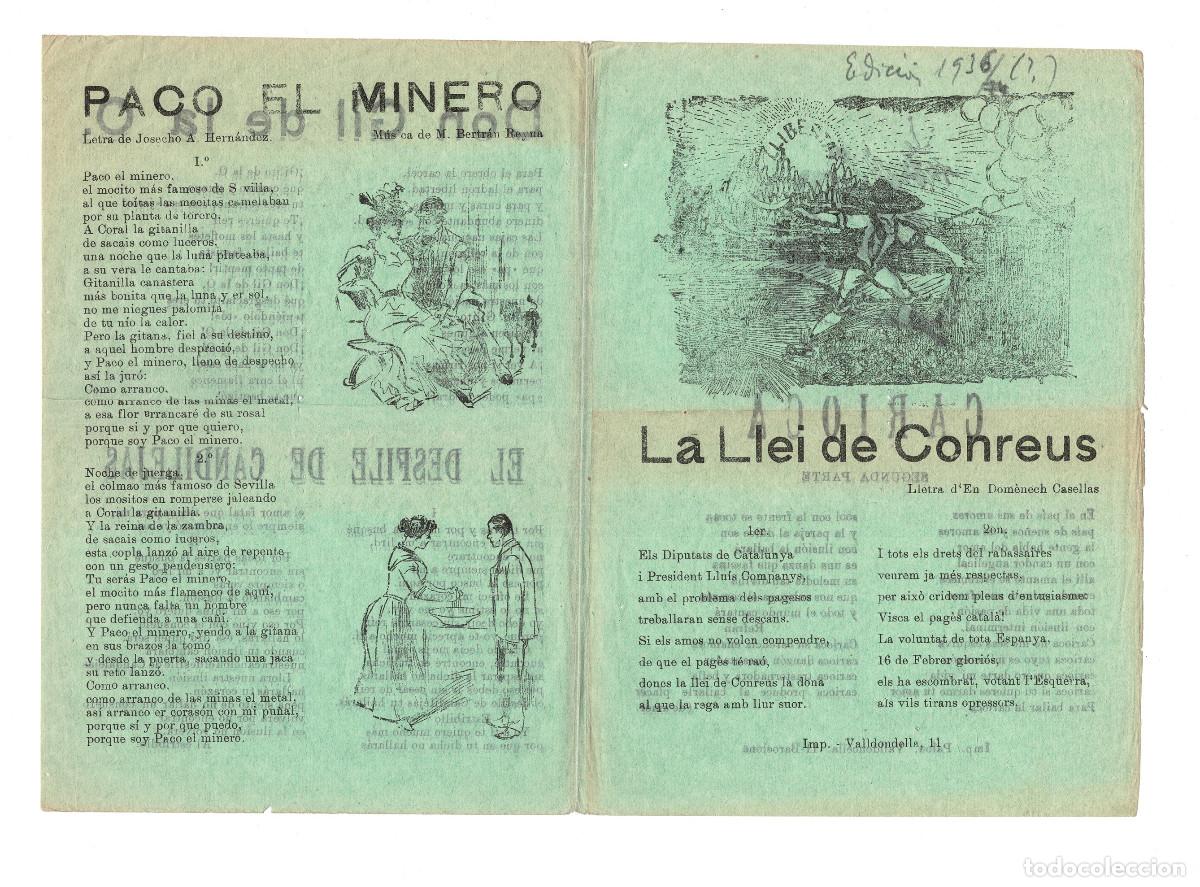 Documenti antichi: CANCIONES POPULARES, CARIOCA, EL DESFILE DE CANDILEJAS, PACO EL MINERO, LA LLEI DE CONREUS.