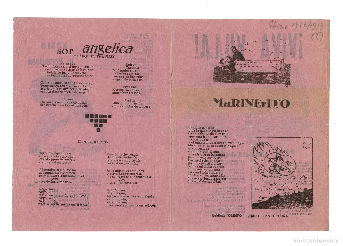 Documenti antichi: CANCIONES POPULARES, MARINERITO, SOR ANG&Eacute;LICA, MU&Ntilde;EQUITO TRAVIESO, EL NEGRO SIM&Oacute;N, LA CUCARACHA, ROS