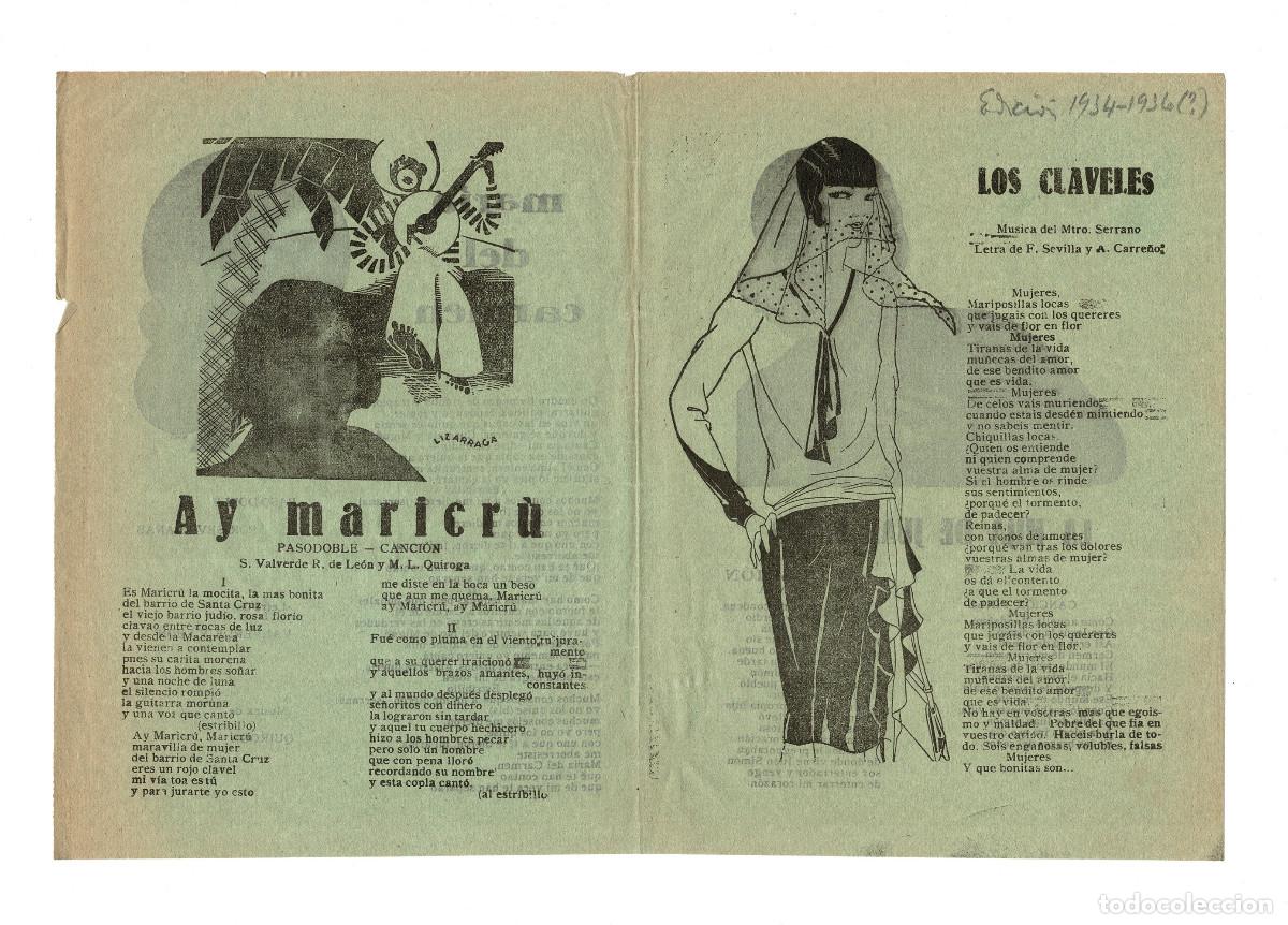 Documents Anciens: CANCIONES POPULARES, LOS CLAVELES, AY MARICR&Ugrave;, LA HIJA DE JUAN SIMON, MARIA DEL CARME