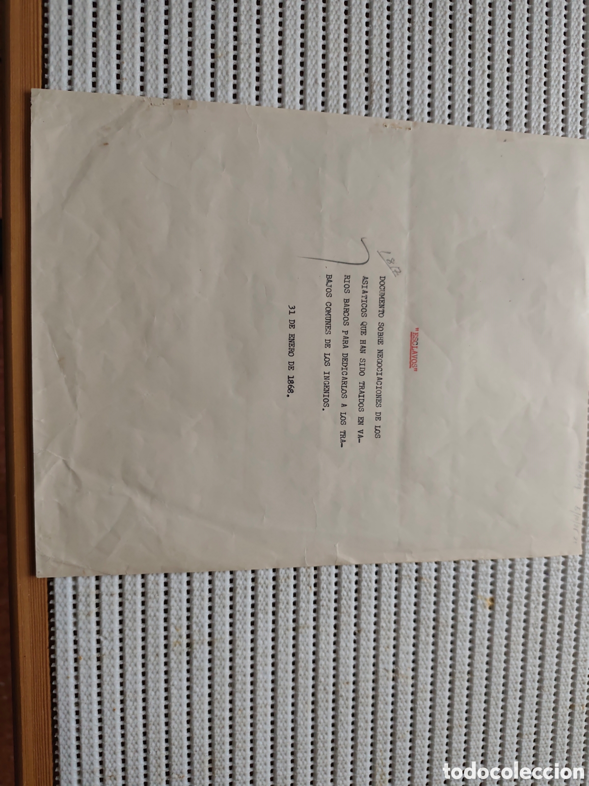 Documentos antiguos: 26-929 CARTA DIRIGIDA A LOS DUE&Ntilde;OS DE INGENIOS OFRECIENDO ESCLAVOS ASIATICOS.