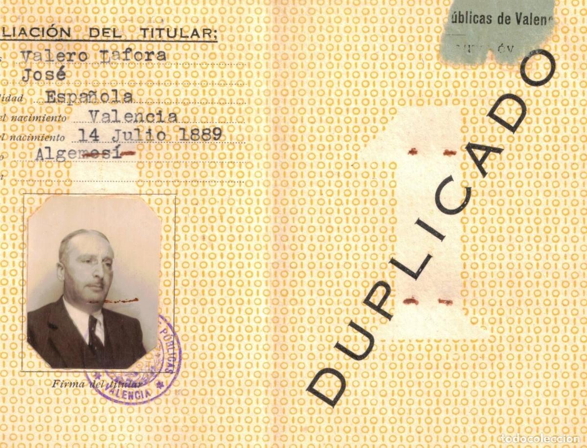 Documentos antiguos: :::: JJ45 - Permiso de conducci&oacute;n 1&ordf; clase - Duplicado , Valencia 1940