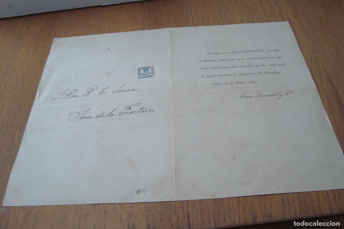 Documentos antiguos: CARTA BARCO VAPOR SUECO SHIP SKANDINAVIEN. CESAR LOVENTAL Y CIA.CADIZ 1880. CLEMENTE YVISON