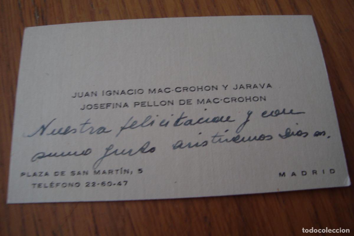 Documentos antiguos: ANTIGUA TARJETA PERSONAL. JUAN IGNACIO MAC-CHOHON JARAVA. JOSEFINA PELLON. MADRID