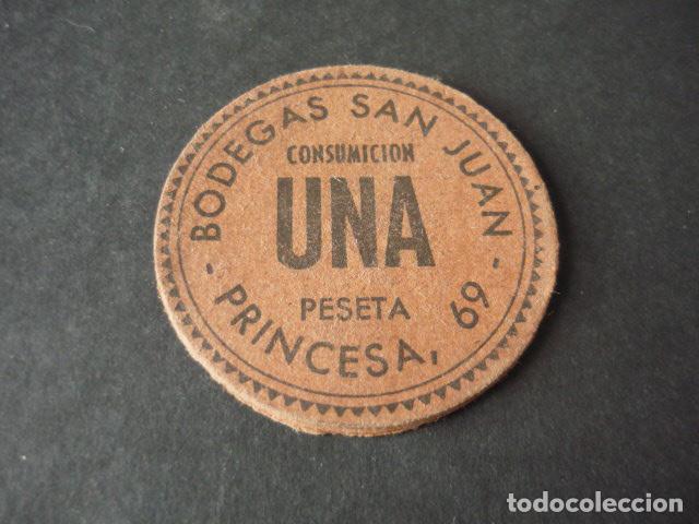Old Documents: BODEGAS SAN JUAN MADRID CARTON VALE UNA CONSUMICION