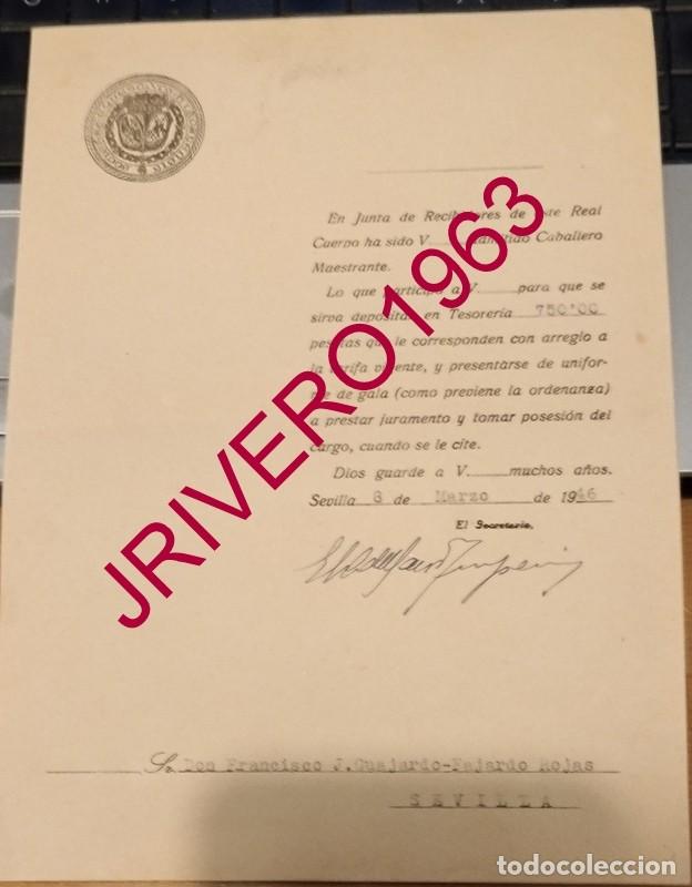 Documentos antiguos: SEVILLA, 1946, INVITACION JURAMENTO Y TOMA DE POSESION CABALLERO REAL MAESTRANZA