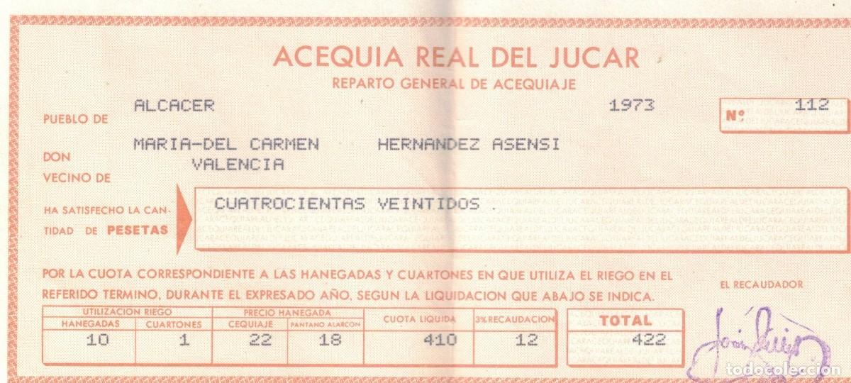 Documentos antiguos: :::: JJ48 - ACEQUIA REAL DEL JUCAR - REPARTO GENERAL DE ACEQUIAJE - ALCACER 1973