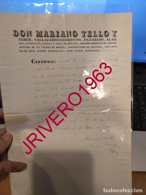 Documentos antiguos: GRANADA, 1845, DONATIVO REA L MAESTRANZA PARA GASTOS JURA CARGO REINA ISABEL II