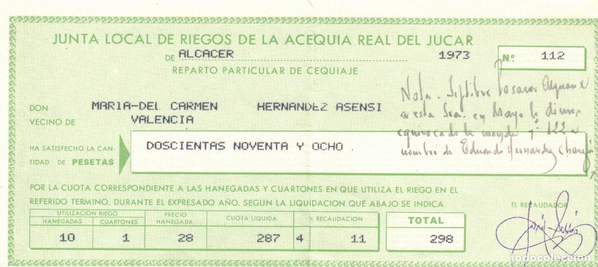Documentos antiguos: :::: JJ49 - ACEQUIA REAL DEL JUCAR - REPARTO GENERAL DE ACEQUIAJE - ALCACER 1973