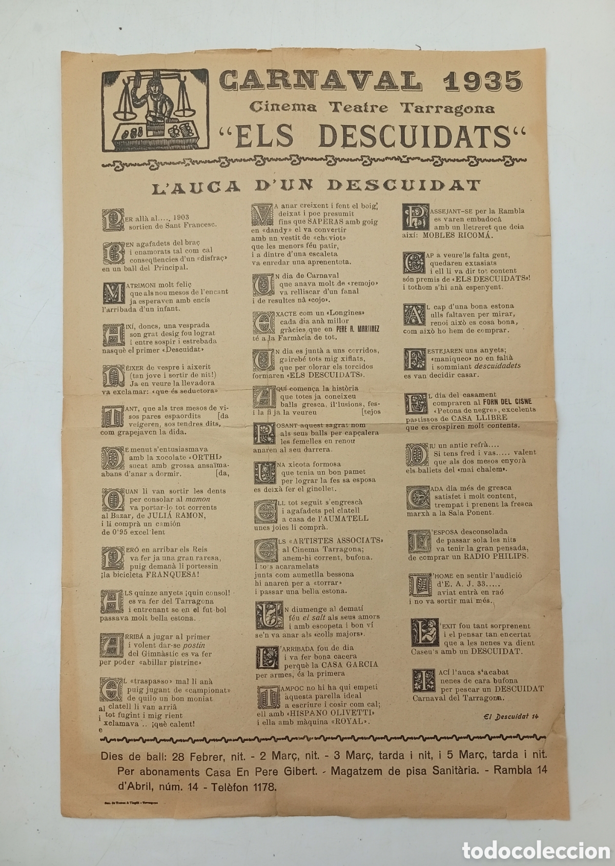 Documentos antiguos: Carnaval de Tarragona 1935 Auca