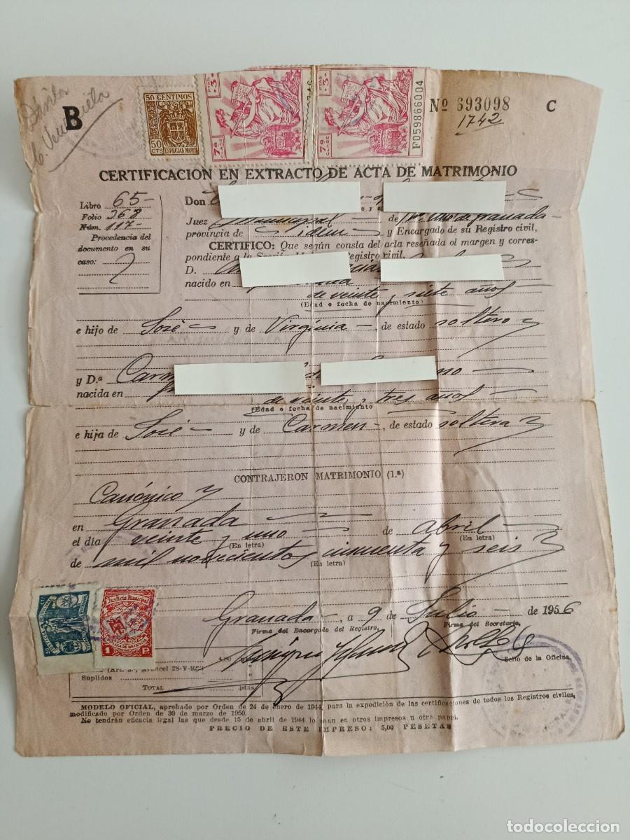 Documentos antiguos: CERTIFICADO DE MATRIMONIO. 1956. CON SELLO DE LA REP&Uacute;BLICA DE VENEZUELA