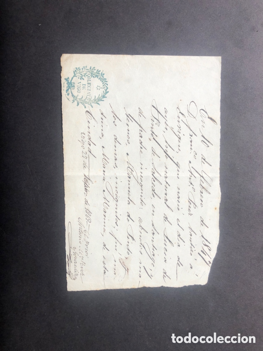 Documentos antiguos: Antiguo y muy raro certificado de bautismo la COLEGIATA DE VIGO 1847