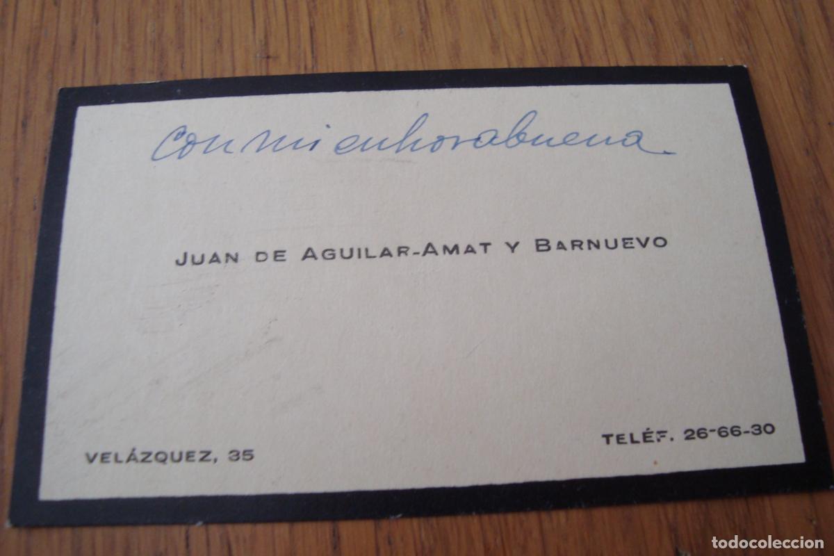Documentos antiguos: ANTIGUA TARJETA PERSONAL. JUAN DE AGUILAR AMAT Y BARNUEVO.