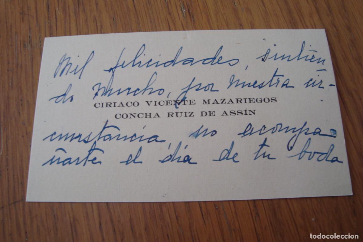 Documentos antiguos: ANTIGUA TARJETA PERSONAL. CIRIACO VICENTE MAZARIEGOS - CONCHA RUIZ DE ASSIN.