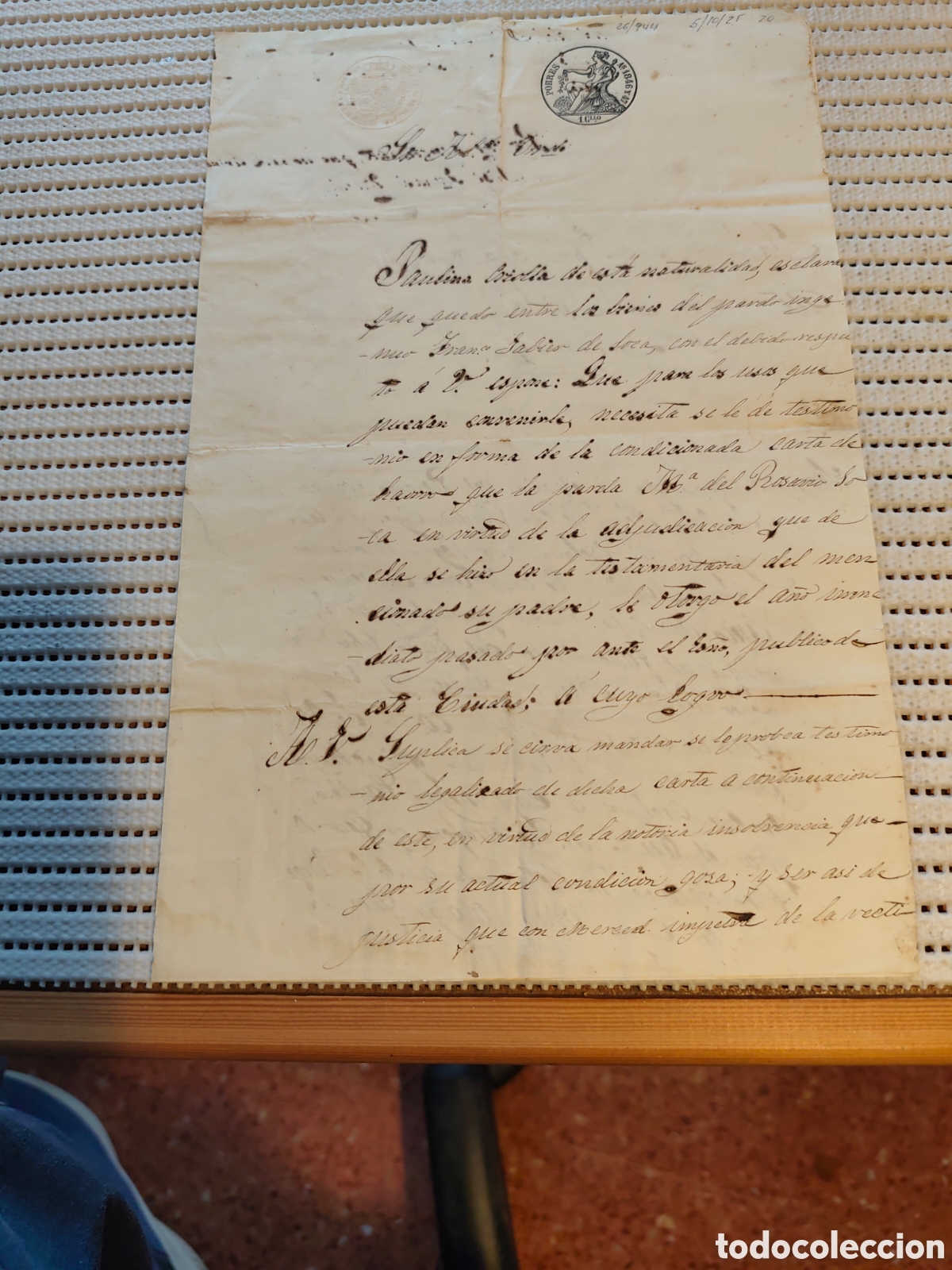 Documentos antiguos: 26-944 LEGALIZAR CARTA DE UNA PARDA