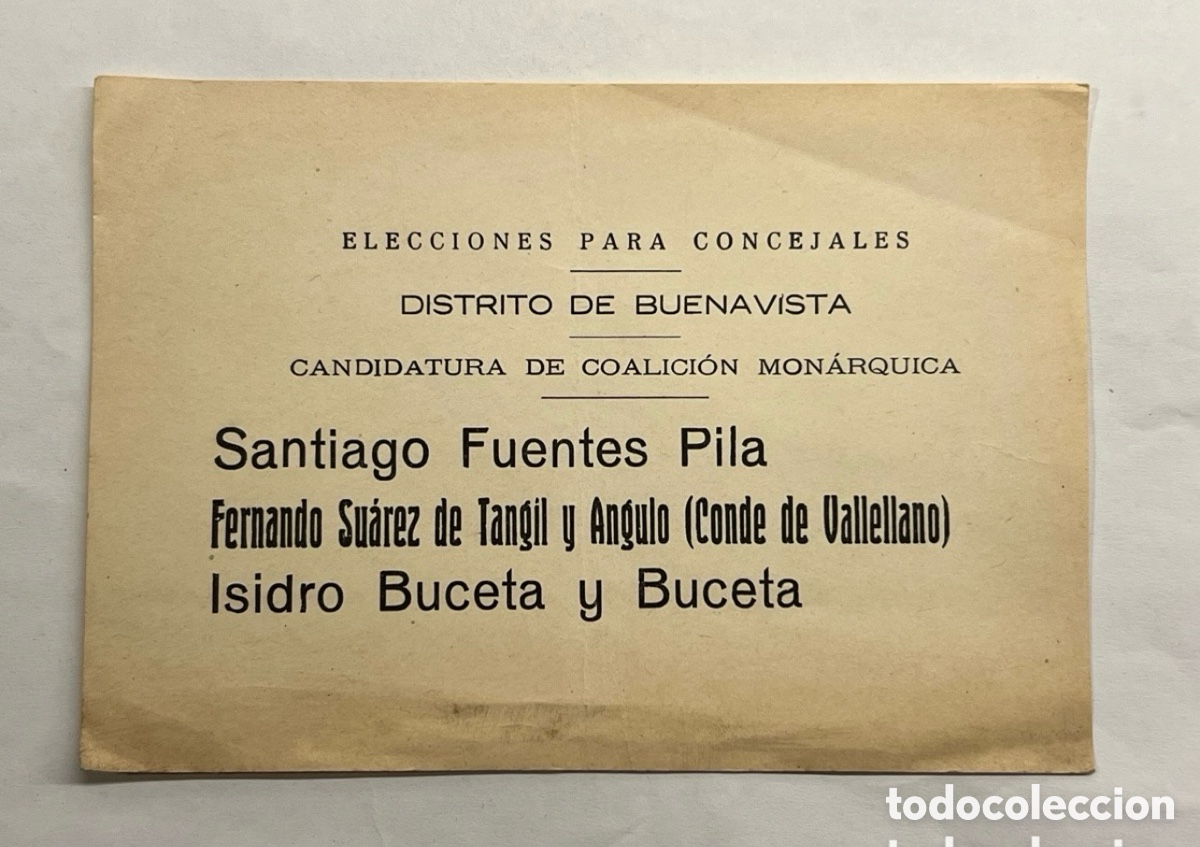 Documentos antigos: Papeleta Candidatura de Coalici&oacute;n Mon&aacute;rquica en Elecciones para Concejales. Madrid 12 Abril 1931