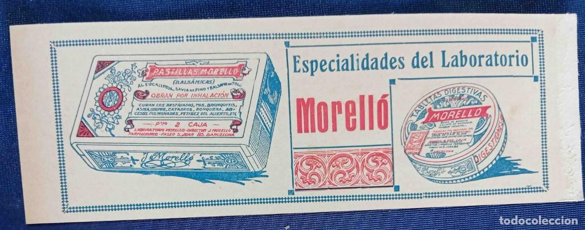 Documentos antiguos: LABORATORIO MORELL&Oacute;. PASTILLAS, TABLETAS... PASEO DE SAN JUAN. BARCELONA, SIN FECHA.
