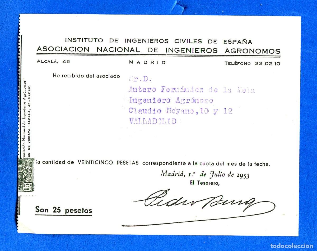 Documenti antichi: FACTURA ASOCIACION NACIONAL DE INGNIEROS AGRONOMOS MADRID 1953
