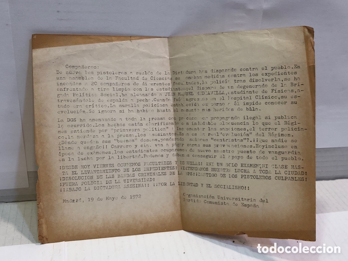 Documenti antichi: Pamfleto de la Organizaci&oacute;n Universitaria del Partido Comunista de Espa&ntilde;a