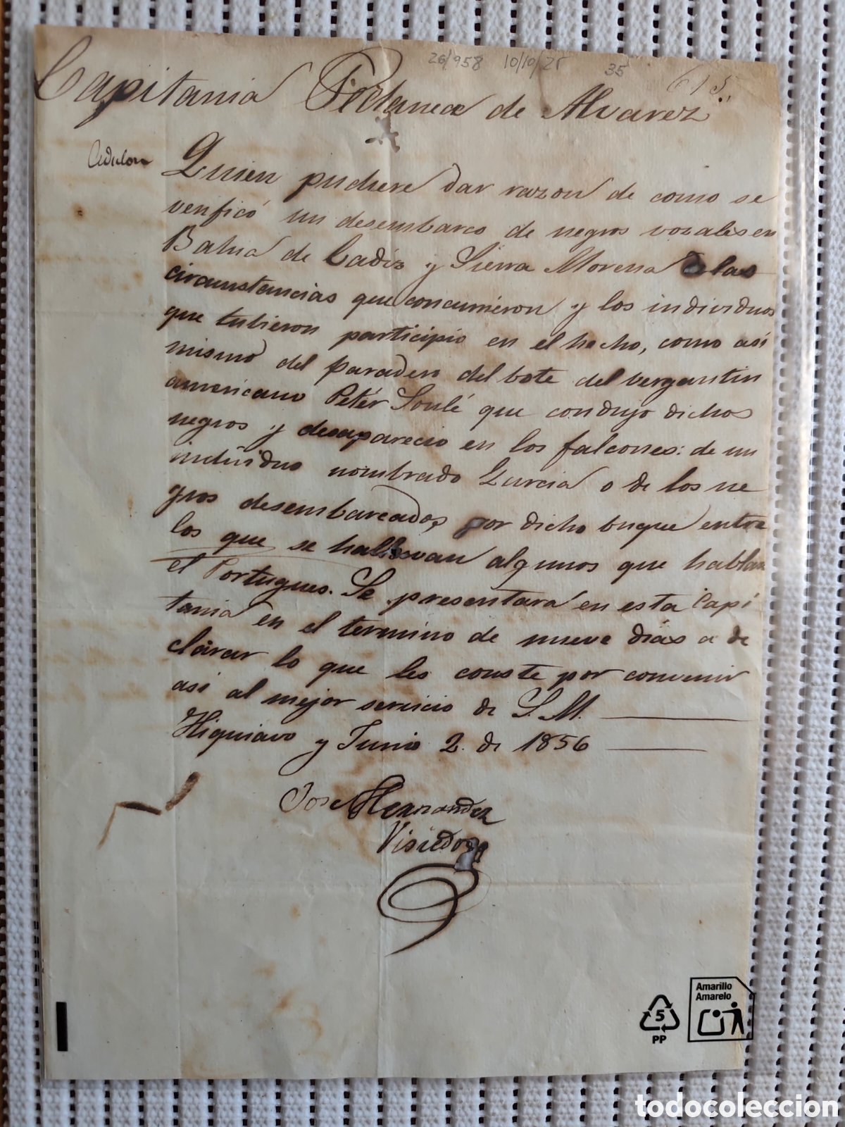 Documentos antiguos: 26-958 DESEMBARCO DE UNOS NEGROS BOZALES DEL BERGANT&Iacute;N AMERICANO.