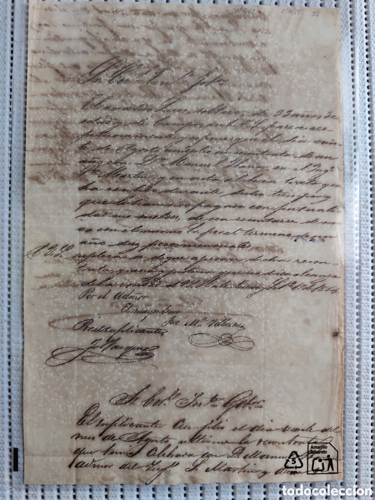 Documentos antiguos: 26-962 EL ASI&Aacute;TICO LUIS,SOLTERO,DESEA RECONTRATARSE.
