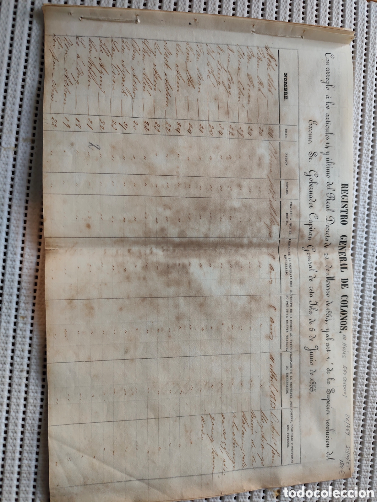 Documentos antiguos: 26-969 REGISTRO GENERAL DE COLONOS ASIATICOS.