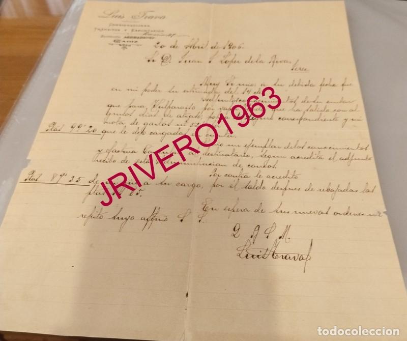 Documentos antiguos: CADIZ, 1906, CARTA SOBRE CONOCIMIENTO DE EMBARQUE, MEMBRETE LUIS TRAVA