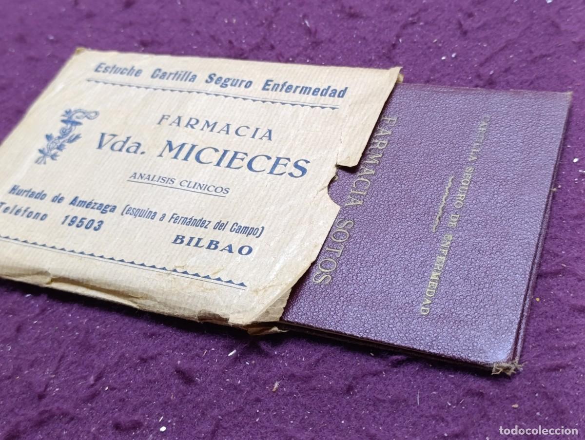 Documentos antiguos: Antiguo Estuche Cartilla Seguridad Social, publicidad farmacia Vda. Micieces, San Sebasti&aacute;n