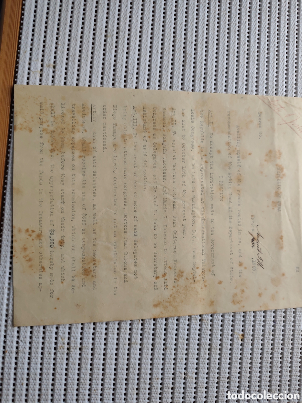 Documentos antiguos: 26-980 ACEPTAR INVITACI&Oacute;N HECHA A CUBA PARA EL CONGRESO DE TUBERCULOSIS.
