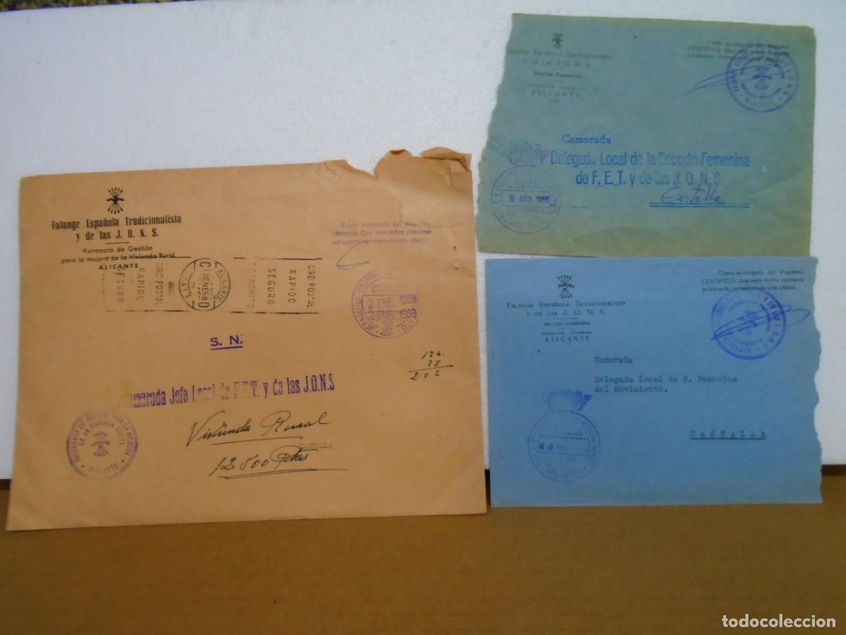 Documentos antiguos: ALICANTE.F.E.T. Y DEL LAS J.O.N.S.CARTAS CIRCULADAS,MARCAS DE FRANQUICIA,SECCION FEMENINA,A&Ntilde;OS 60.