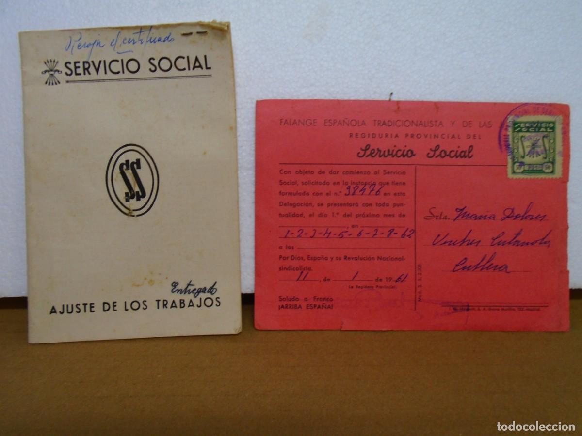 Documentos antiguos: F.E.T. Y DE LAS J.O.N.S.SERVICIO SOCIAL/SECCION FEMENINA,CARTILLA 1961.CULLERA(VALENCIA)