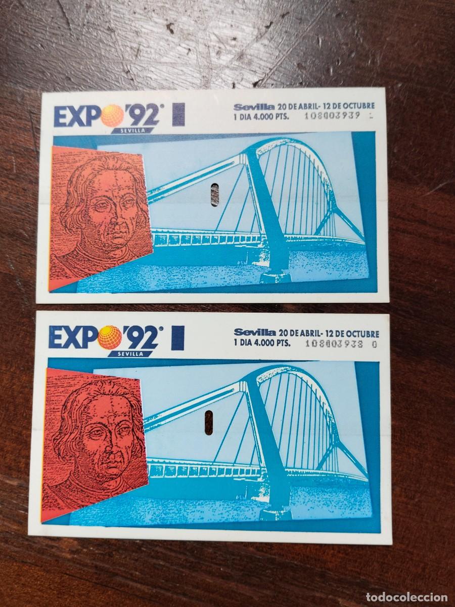 Documentos antiguos: Pareja de Entradas Exposici&oacute;n Universal de Sevilla 1992. EXPO 92.